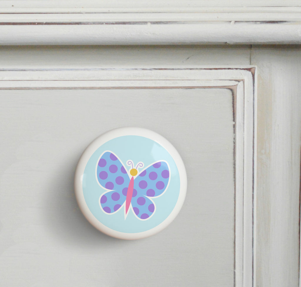 Blue - Butterfly Garden Small Ceramics Kids Drawer Knob by Olive Kids from Art Appeel