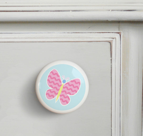 Pink - Butterfly Garden Small Ceramics Kids Drawer Knob by Olive Kids from Art Appeel