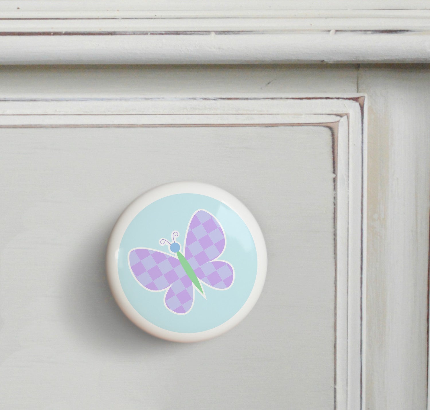 Purple - Butterfly Garden Small Ceramics Kids Drawer Knob by Olive Kids from Art Appeel