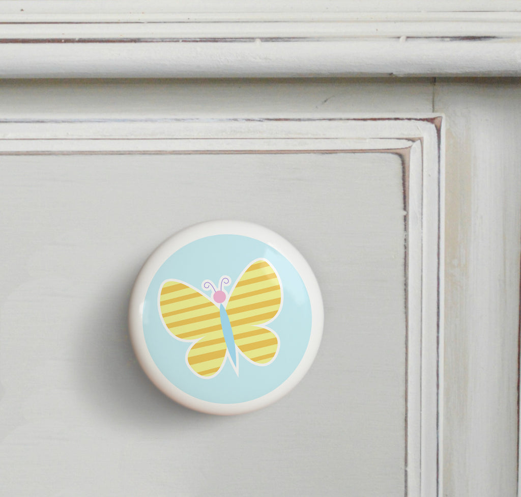 Yellow - Butterfly Garden Small Ceramics Kids Drawer Knob by Olive Kids from Art Appeel
