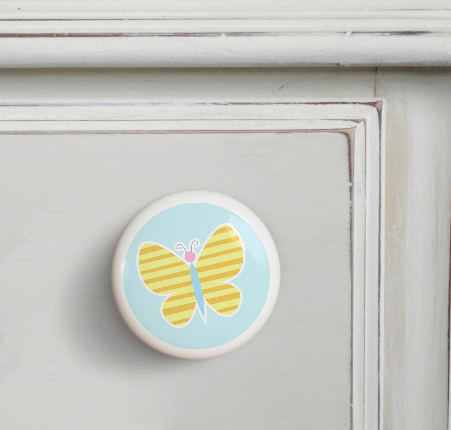 Yellow - Butterfly Garden Small Ceramics Kids Drawer Knob by Olive Kids from Art Appeel