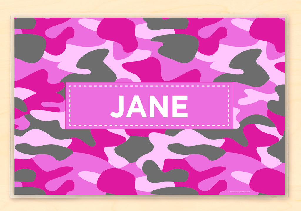 Personalized camo placemat in pinks for girls